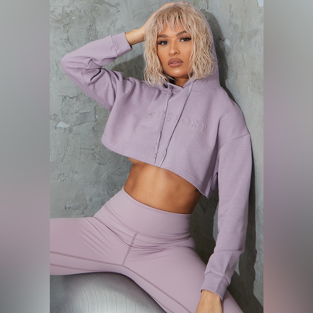 PRETTYLITTLETHING Mauve Dropped Hem Cropped Hoodie